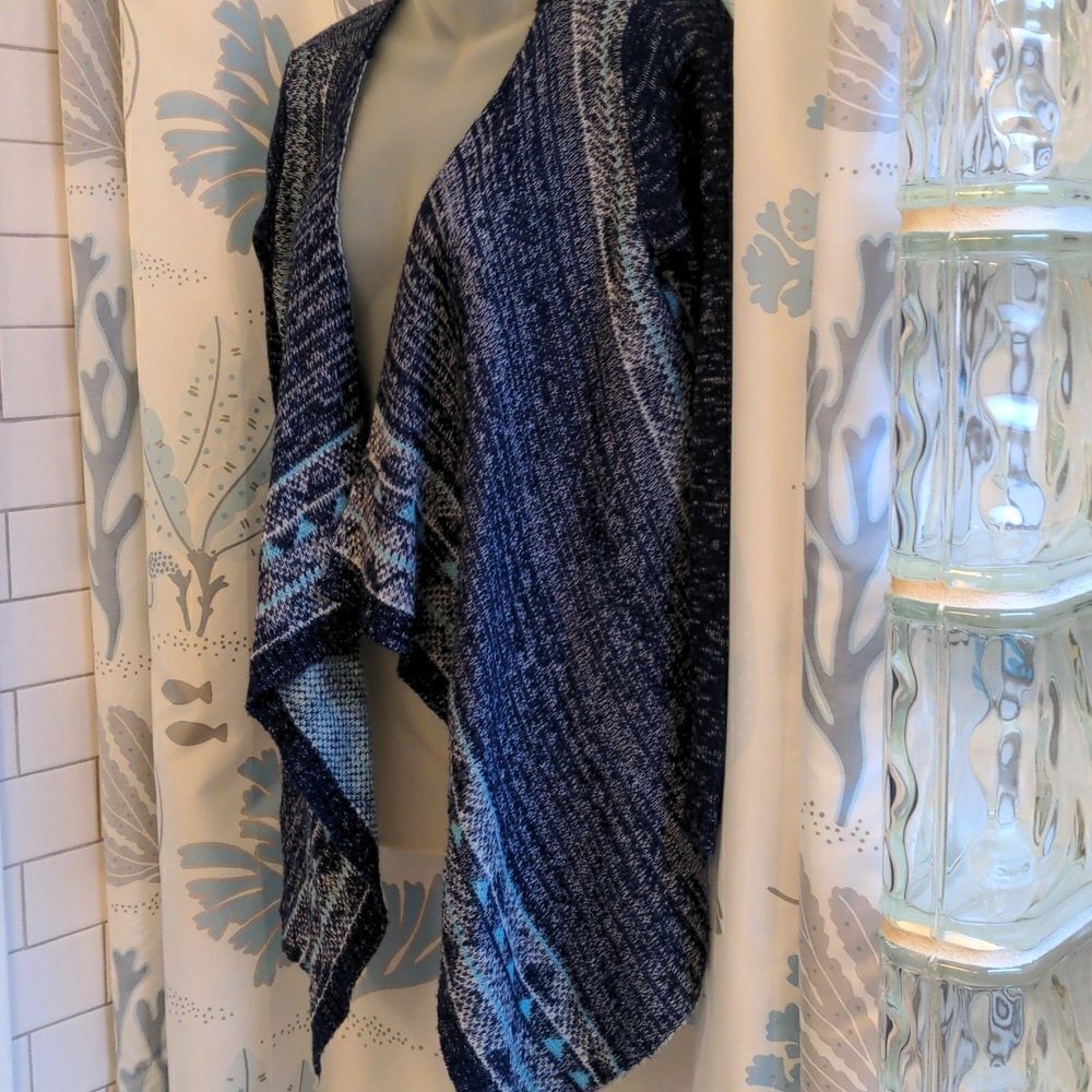 2 for $20 Love on a Hanger Blue Aztec Print Shawl Scarf Hem Sweater Sz S - Picture 2 of 11
